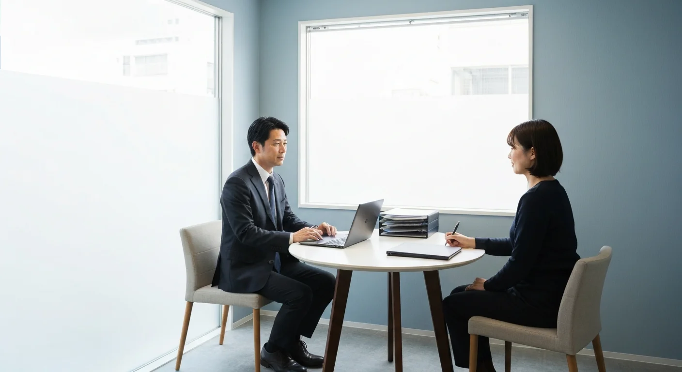 A private consultation room with two chairs at a round table by the window